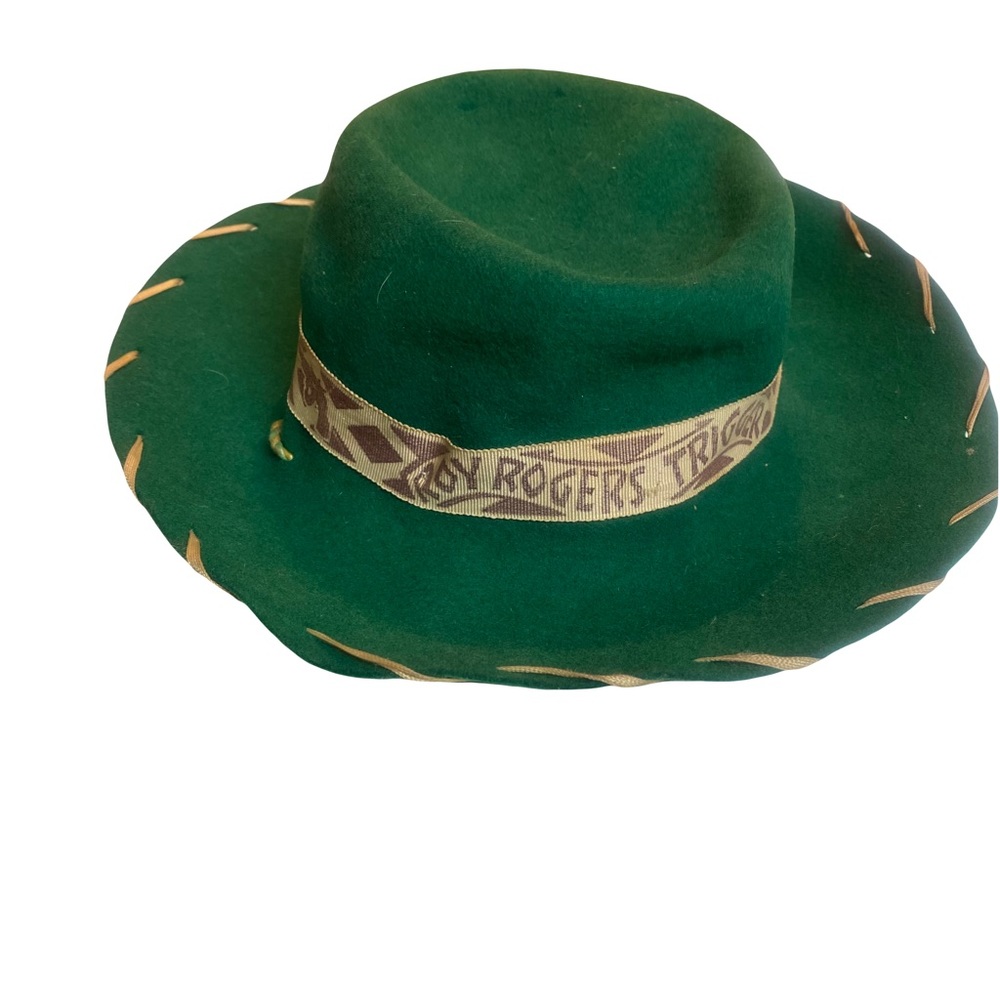 Roy Roger’s Green Felt Hat with Yellow String and Roy Roger’s/Trigger Ribbon
